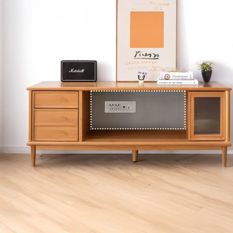 Modern Cherry Wood TV Stand with Glass Doors and Drawers for Storage - Perfect for Living Room Y164N01