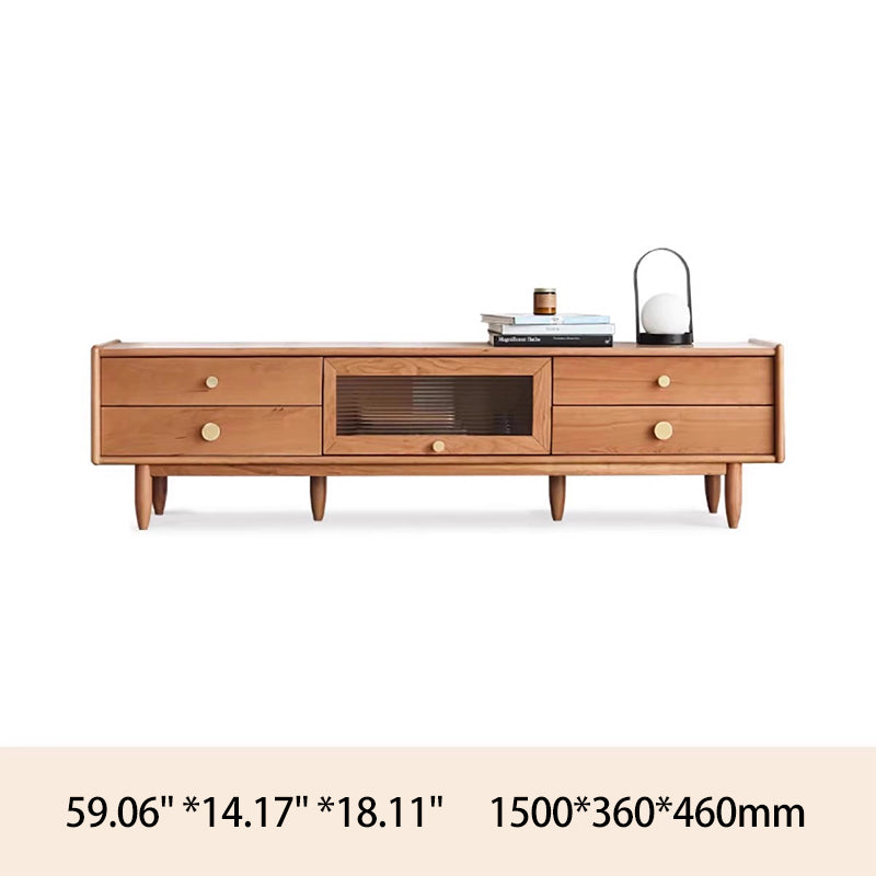 Elegant Cherry Wood TV Stand with Glass Doors for Modern Living Rooms Y17N01