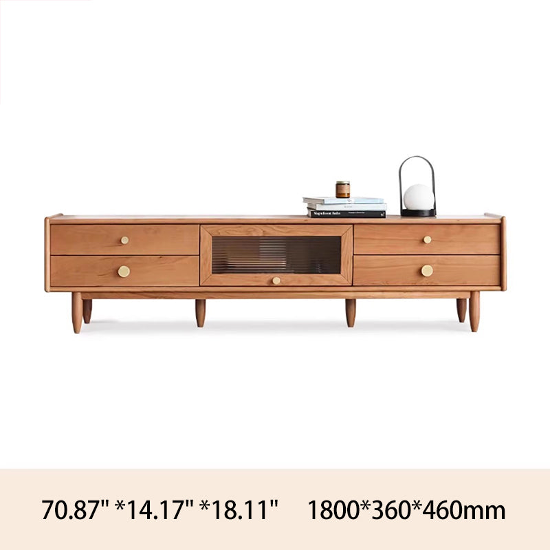 Elegant Cherry Wood TV Stand with Glass Doors for Modern Living Rooms Y17N01