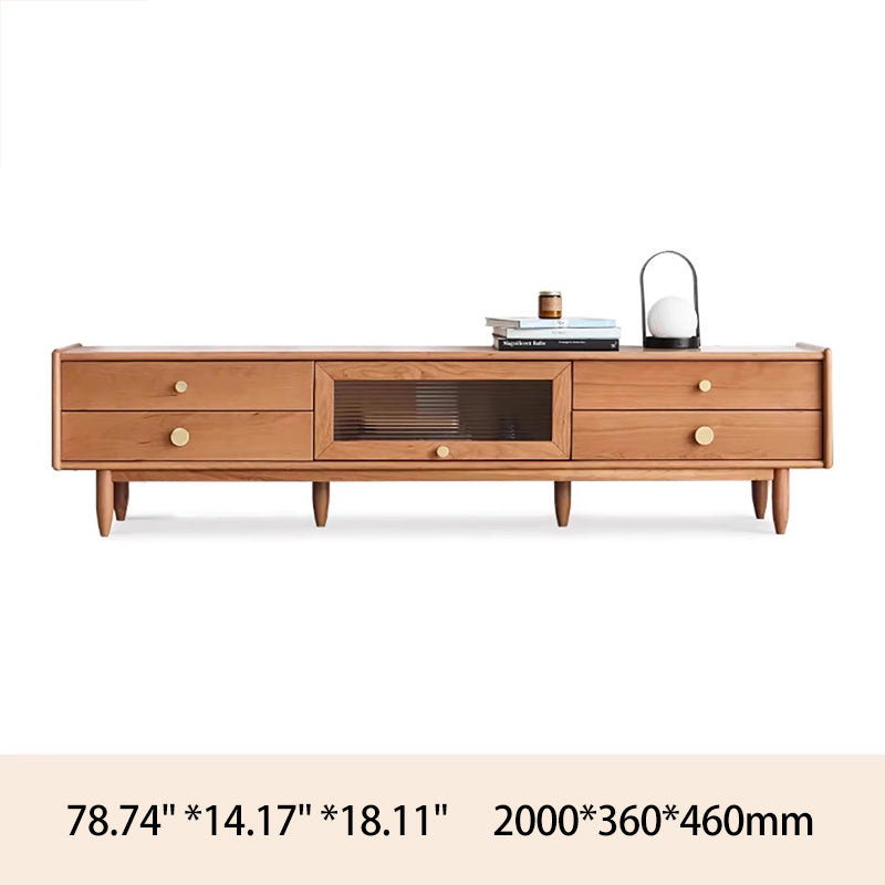 Elegant Cherry Wood TV Stand with Glass Doors for Modern Living Rooms Y17N01