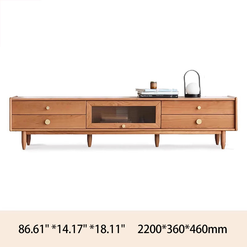 Elegant Cherry Wood TV Stand with Glass Doors for Modern Living Rooms Y17N01