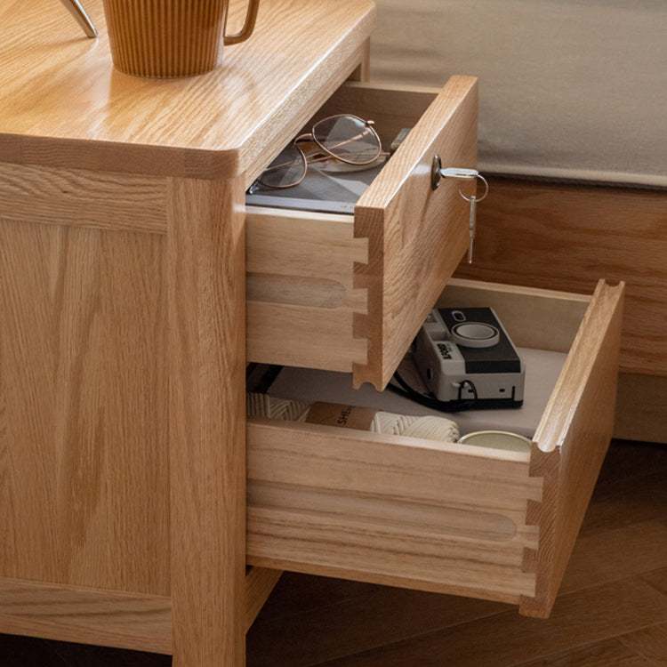 Minimalistic Solid Oak Wood Nightstand with Drawers for Storage - Perfect for Modern Bedrooms Y28A02