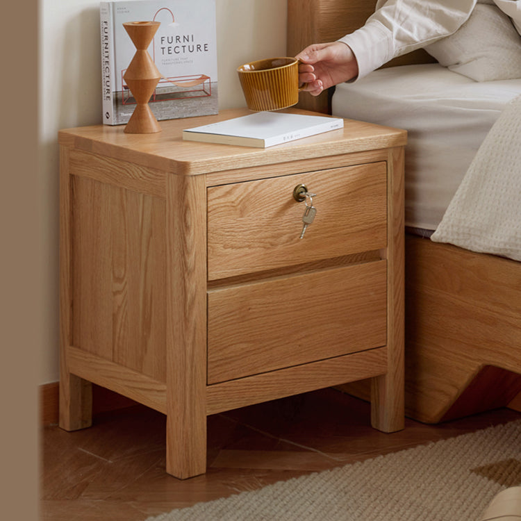 Minimalistic Solid Oak Wood Nightstand with Drawers for Storage - Perfect for Modern Bedrooms Y28A02