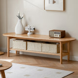 Oak Wood TV Stand with Rattan Storage Shelves Y49N05