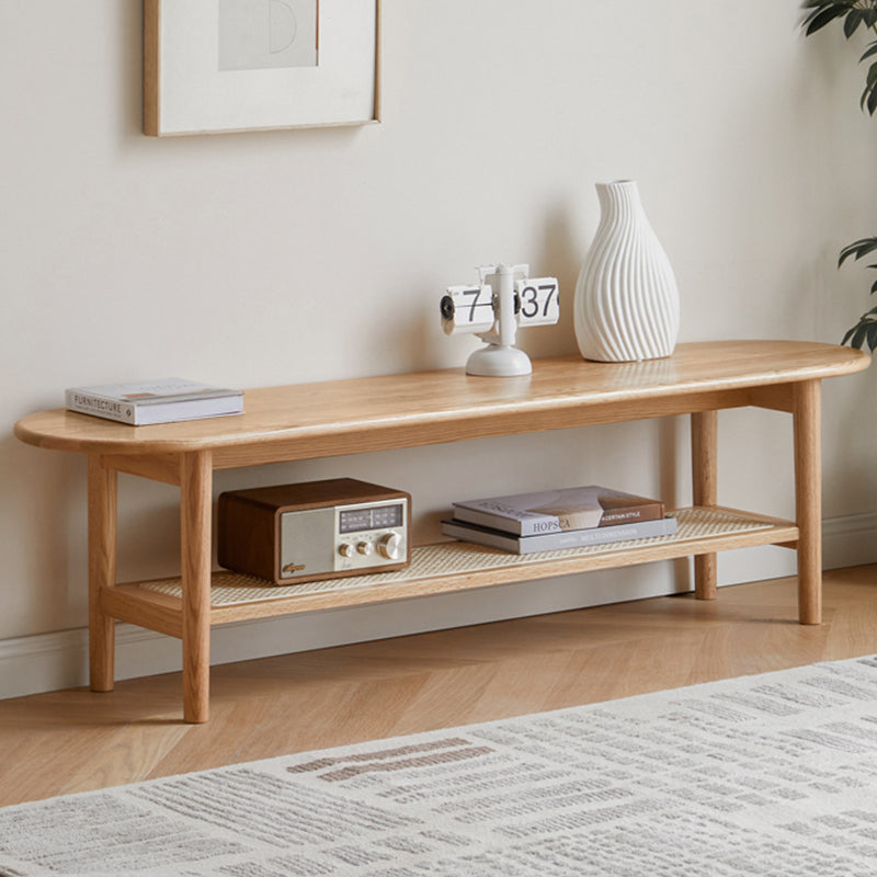 Oak Wood TV Stand with Rattan Storage Shelves Y49N05