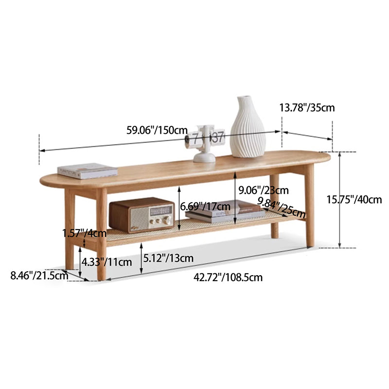 Oak Wood TV Stand with Rattan Storage Shelves Y49N05