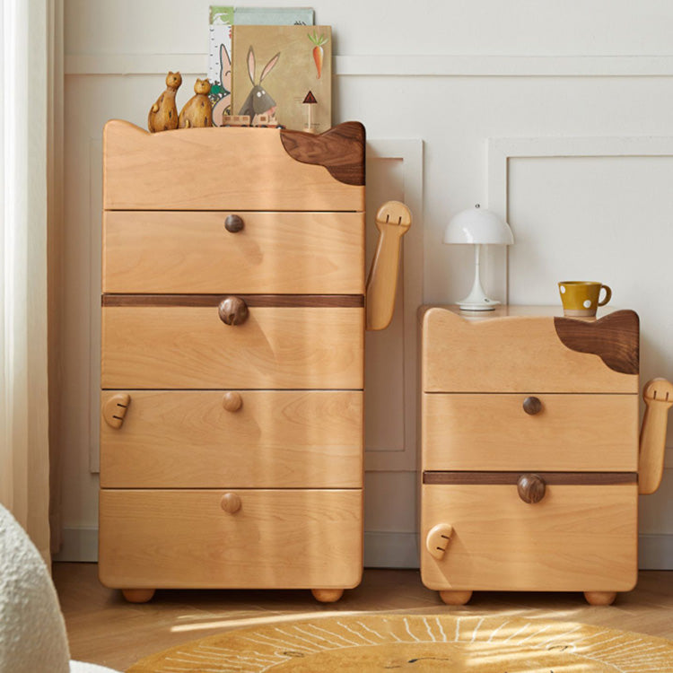 Cute Beech Wood Cat Like 5-Drawer Cabinet for Storage - Perfect for Kids' Rooms Y51F03