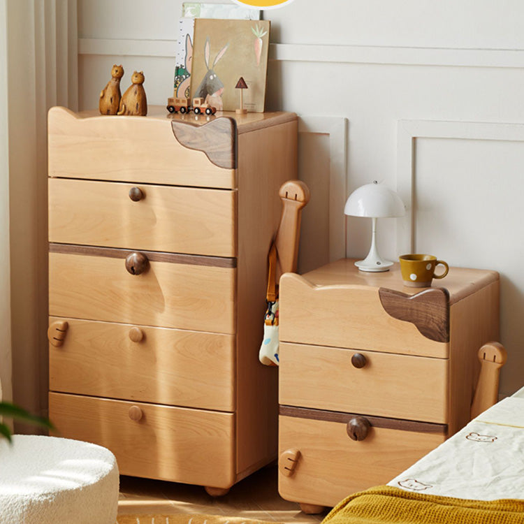 Cute Beech Wood Cat Like 5-Drawer Cabinet for Storage - Perfect for Kids' Rooms Y51F03