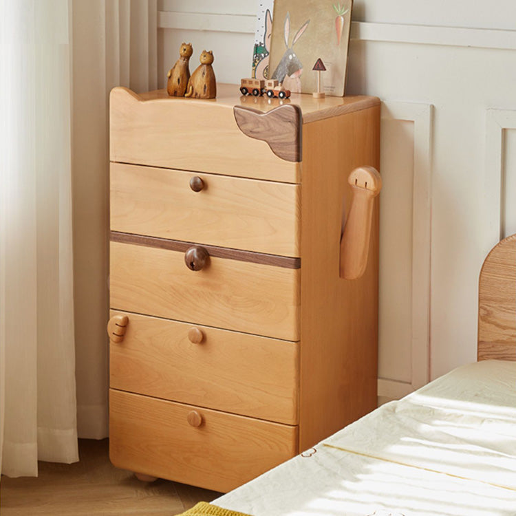 Cute Beech Wood Cat Like 5-Drawer Cabinet for Storage - Perfect for Kids' Rooms Y51F03