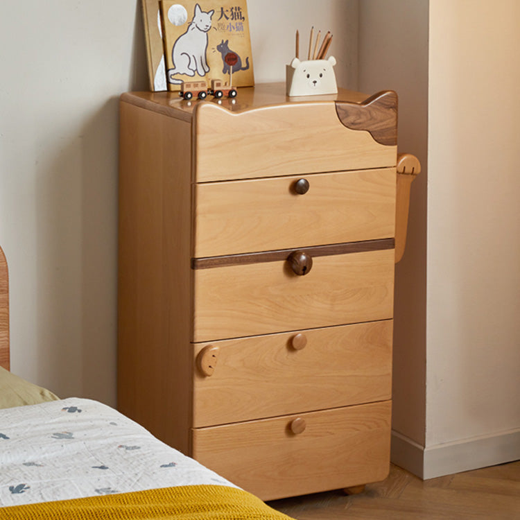 Cute Beech Wood Cat Like 5-Drawer Cabinet for Storage - Perfect for Kids' Rooms Y51F03