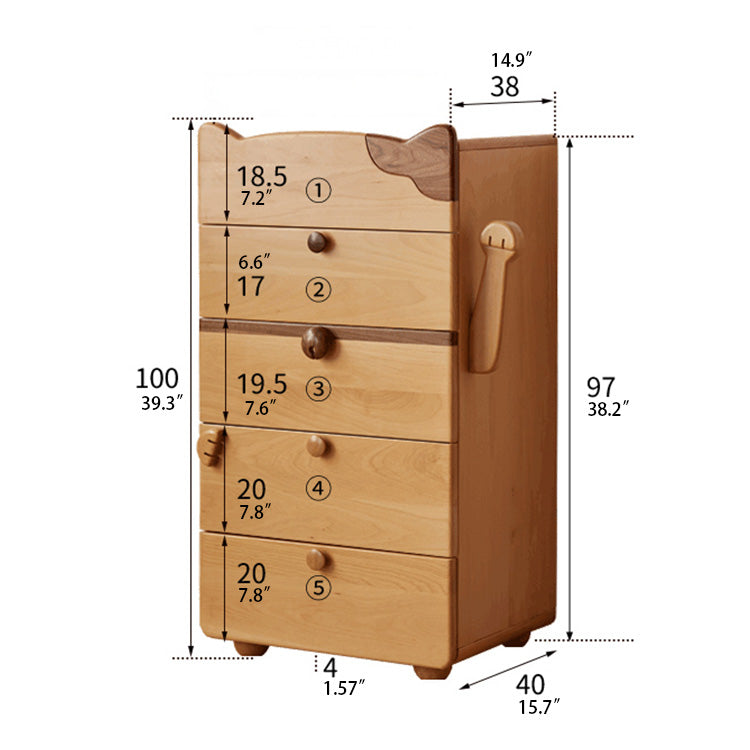 Cute Beech Wood Cat Like 5-Drawer Cabinet for Storage - Perfect for Kids' Rooms Y51F03