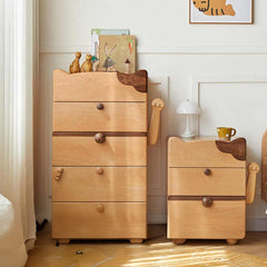 Cute Beech Wood Cat Like 5-Drawer Cabinet for Storage - Perfect for Kids' Rooms Y51F03