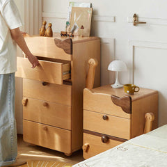 Cute Beech Wood Cat Like 5-Drawer Cabinet for Storage - Perfect for Kids' Rooms Y51F03