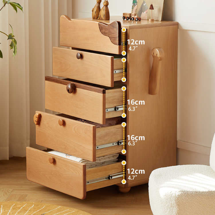 Cute Beech Wood Cat Like 5-Drawer Cabinet for Storage - Perfect for Kids' Rooms Y51F03