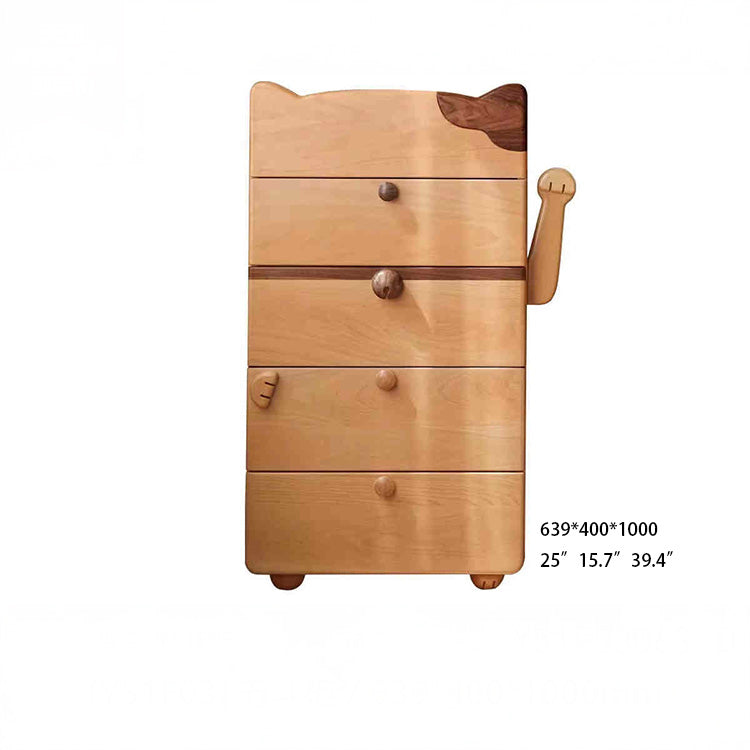 Cute Beech Wood Cat Like 5-Drawer Cabinet for Storage - Perfect for Kids' Rooms Y51F03