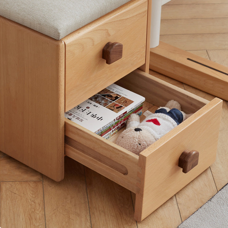 Functional Beech Wood Stool with Storage Drawers for Kids' Study Room Y55T01