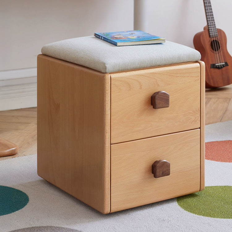 Functional Beech Wood Stool with Storage Drawers for Kids' Study Room Y55T01