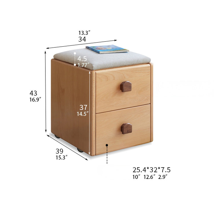 Functional Beech Wood Stool with Storage Drawers for Kids' Study Room Y55T01