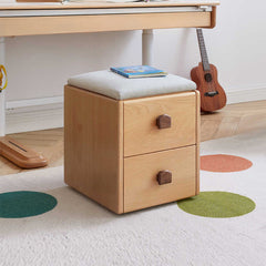 Functional Beech Wood Stool with Storage Drawers for Kids' Study Room Y55T01