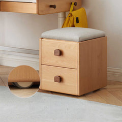 Functional Beech Wood Stool with Storage Drawers for Kids' Study Room Y55T01