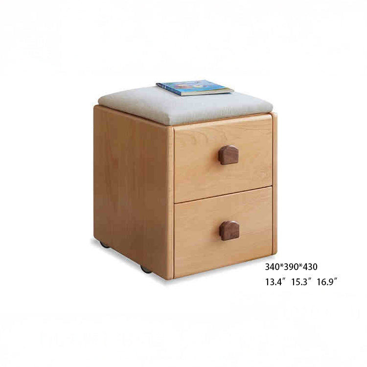 Functional Beech Wood Stool with Storage Drawers for Kids' Study Room Y55T01