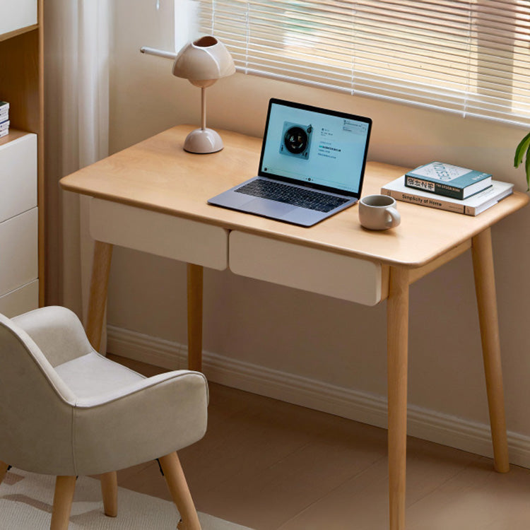 Sleek Beech Wood Desk with Drawers for Storage - Minimalist Design for Home & Offices Y56X01