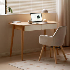 Sleek Beech Wood Desk with Drawers for Storage - Minimalist Design for Home & Offices Y56X01