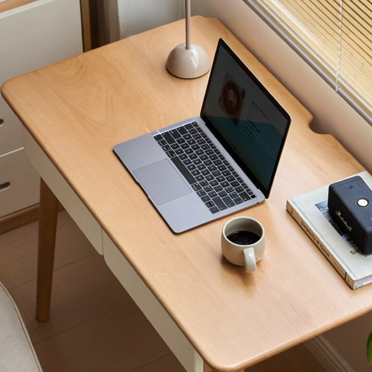 Sleek Beech Wood Desk with Drawers for Storage - Minimalist Design for Home & Offices Y56X01