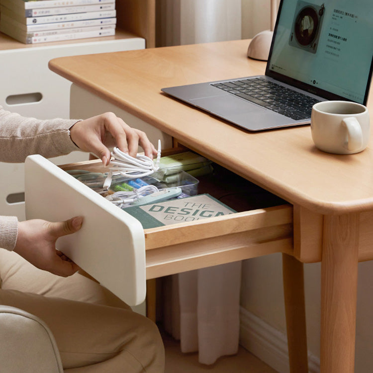 Sleek Beech Wood Desk with Drawers for Storage - Minimalist Design for Home & Offices Y56X01