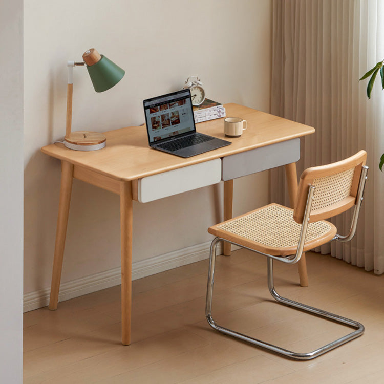 Sleek Beech Wood Desk with Drawers for Storage - Minimalist Design for Home & Offices Y56X01