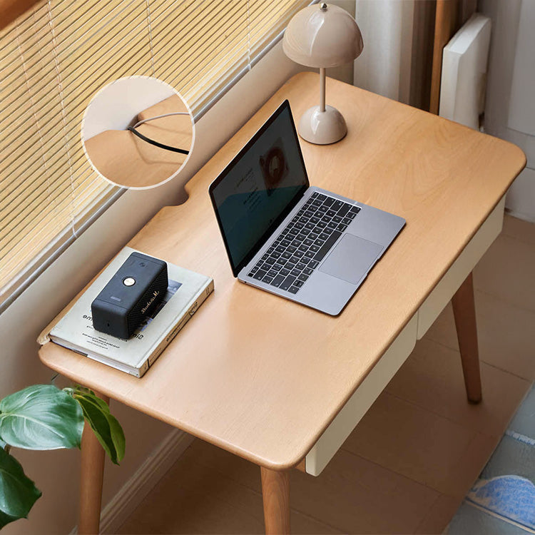 Sleek Beech Wood Desk with Drawers for Storage - Minimalist Design for Home & Offices Y56X01