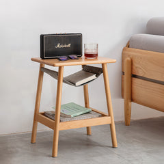 Modern Beech Wood Side Table with Two-Tier for Storage - Perfect Design for Living Room Y67J04