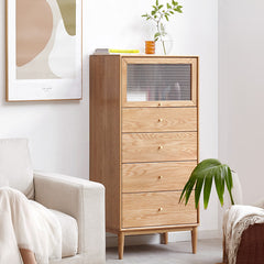 Stylish Oak Wood Cabinet with 4 Drawers – Perfect for Modern Home Storage Y84F08