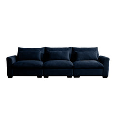 3 Seater Deep Seat Couches for Living Room, Wide and Deep Seat Comfy Living Roo Sofas with 3 Waist Pillows, Blue Corduroy