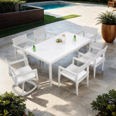 Outdoor Patio Aluminum 40"x70" Two-tone Table Top Rectangle Dining Table with Tapered Feet & Umbrella Hole, Matte White+ Grayish