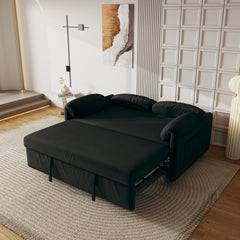 54" Black Velvet Sofa Bed - Modern Pull-Out Sofa for Small Living Room