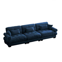 Extra-Large 3-Seater Modern Velvet Sofa, Oversized Cloud-Like Comfort with Waist and Throw Pillows, Blue