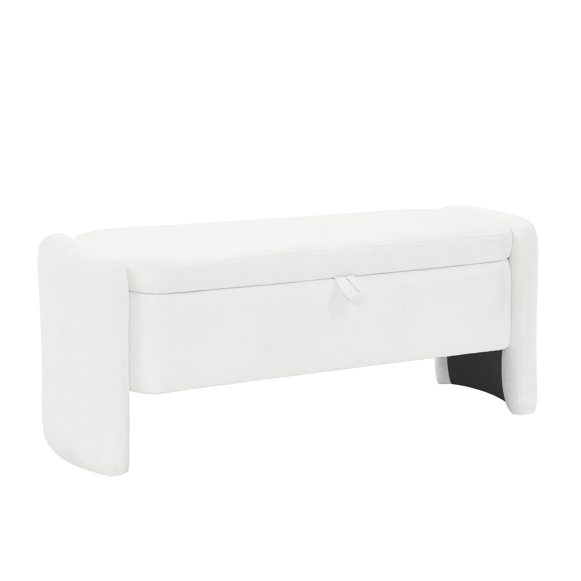 Oval Chenille Storage Ottoman Bench with Large Storage Space for Bedroom, White