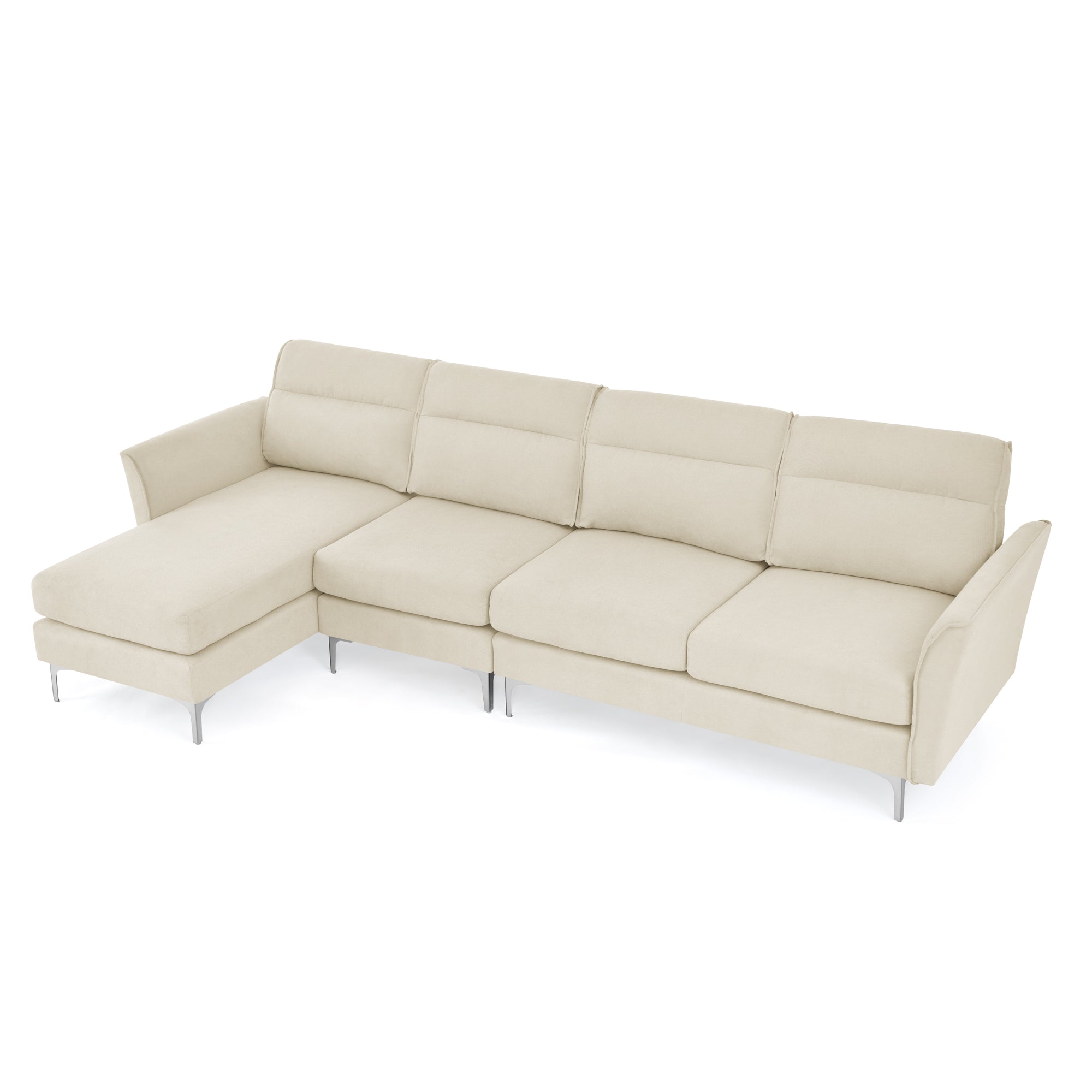 Modern Sofa 3-Seat Couch with Stainless Steel Trim and Metal Legs for Living Room,New package compression sofa technology,beige