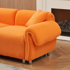 112 inch orange teddy velvet fabric, with 3 pillows, three sofa can be placed in the living room and other scenes Orange teddy velvet fabric, with 3 pillows, three sofa can be placed in the living roo