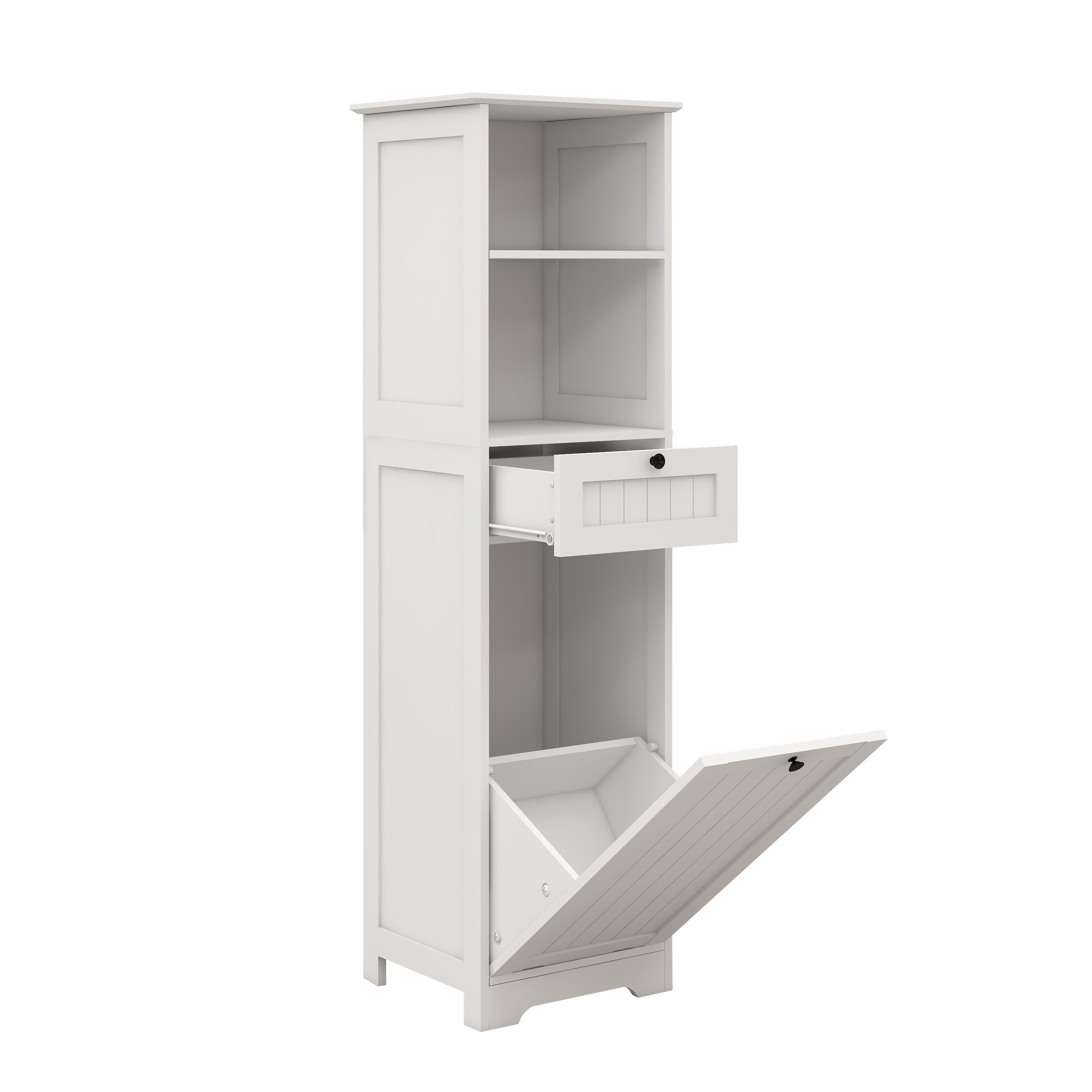 One-Compartment One-Drawer Tilt-Out Laundry Sorter Cabinet - White