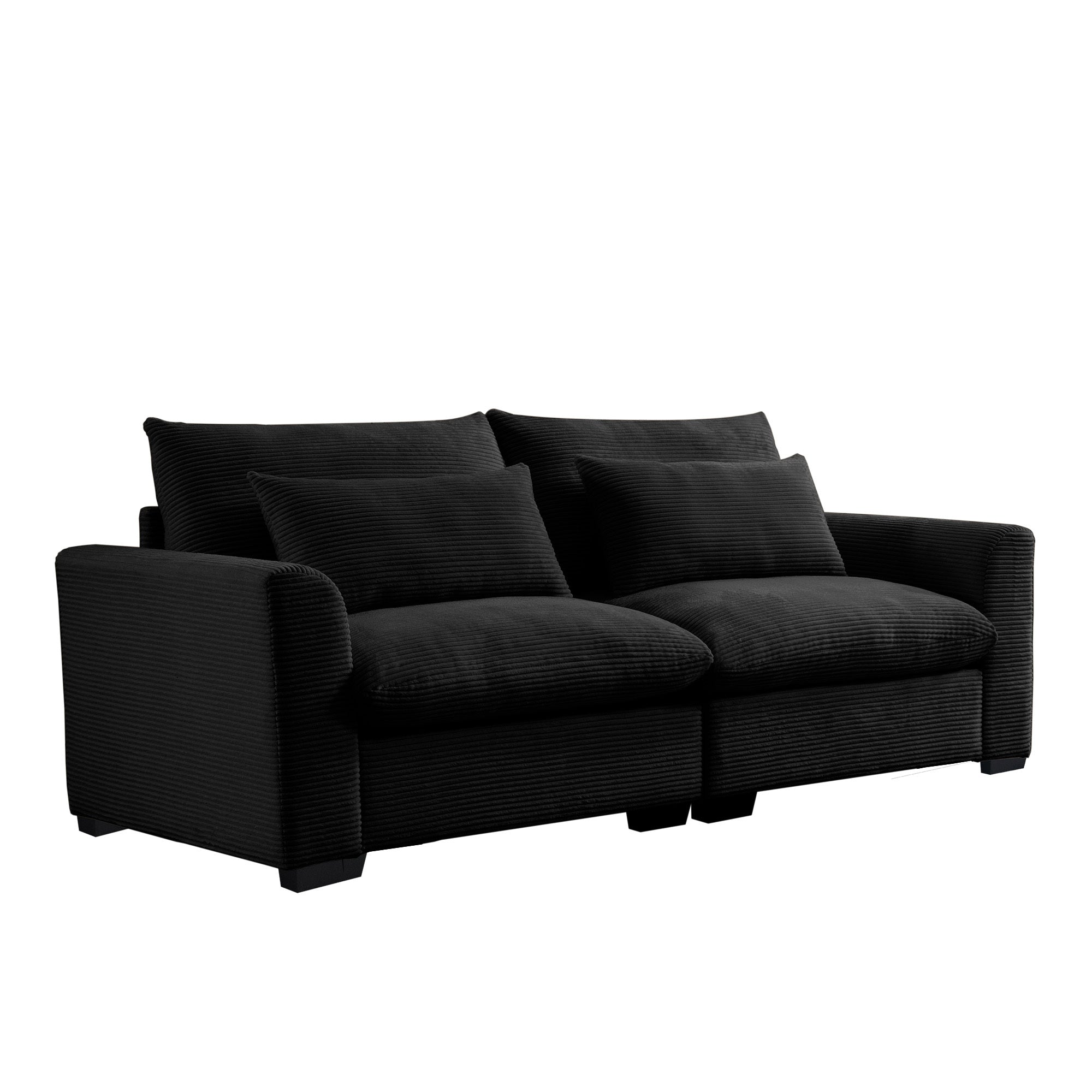 Modern Sofa 2 Seater Corduroy Fabric Sofa with Armrests for Apartment Living Room, Black