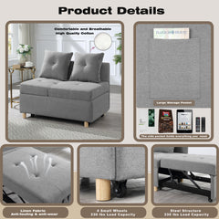 4-in-1 Convertible Sofas & Couches, Single Extendable Sofa with 6 Position Adjustable Back, Sofa Bed with 2 Pillows, Gray