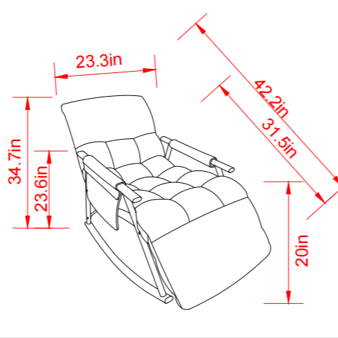 Casual folding rocking chair upholstered, lounge rocking chair adjustable high back and foot rest,side pockets placed in living room bedroom balcony