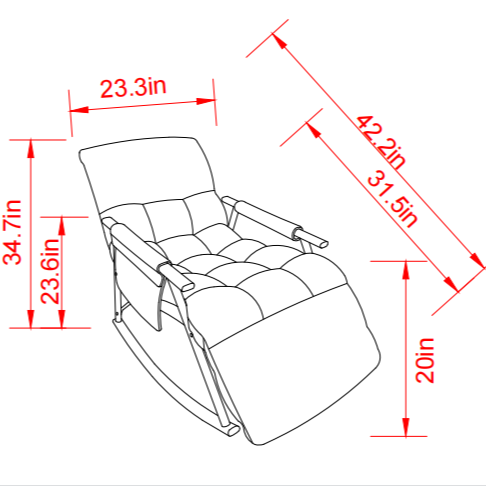 Casual folding rocking chair upholstered, lounge rocking chair adjustable high back and foot rest,side pockets placed in living room bedroom balcony