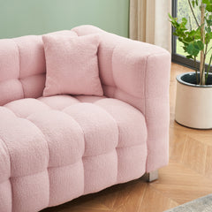 3-Seater Pink Modular Pit Sofa in Teddy Fleece with 2 Pillows for Living Room