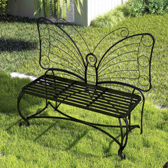 Butterfly Cast Metal Garden Bench, Outdoor Patio & Park Bench for Yard & Entryway