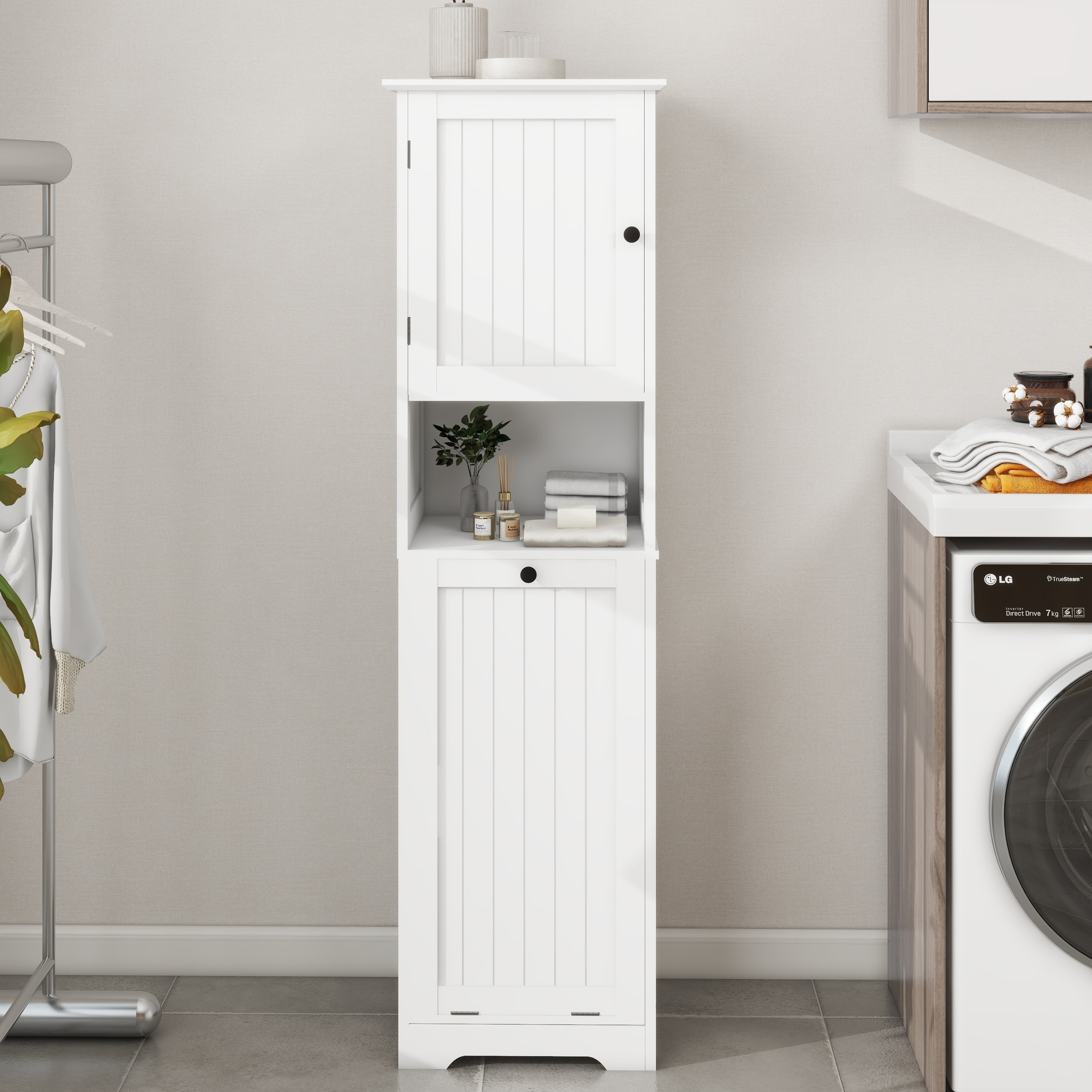 One-Compartment One-Door Tilt-Out Laundry Sorter Cabinet - White