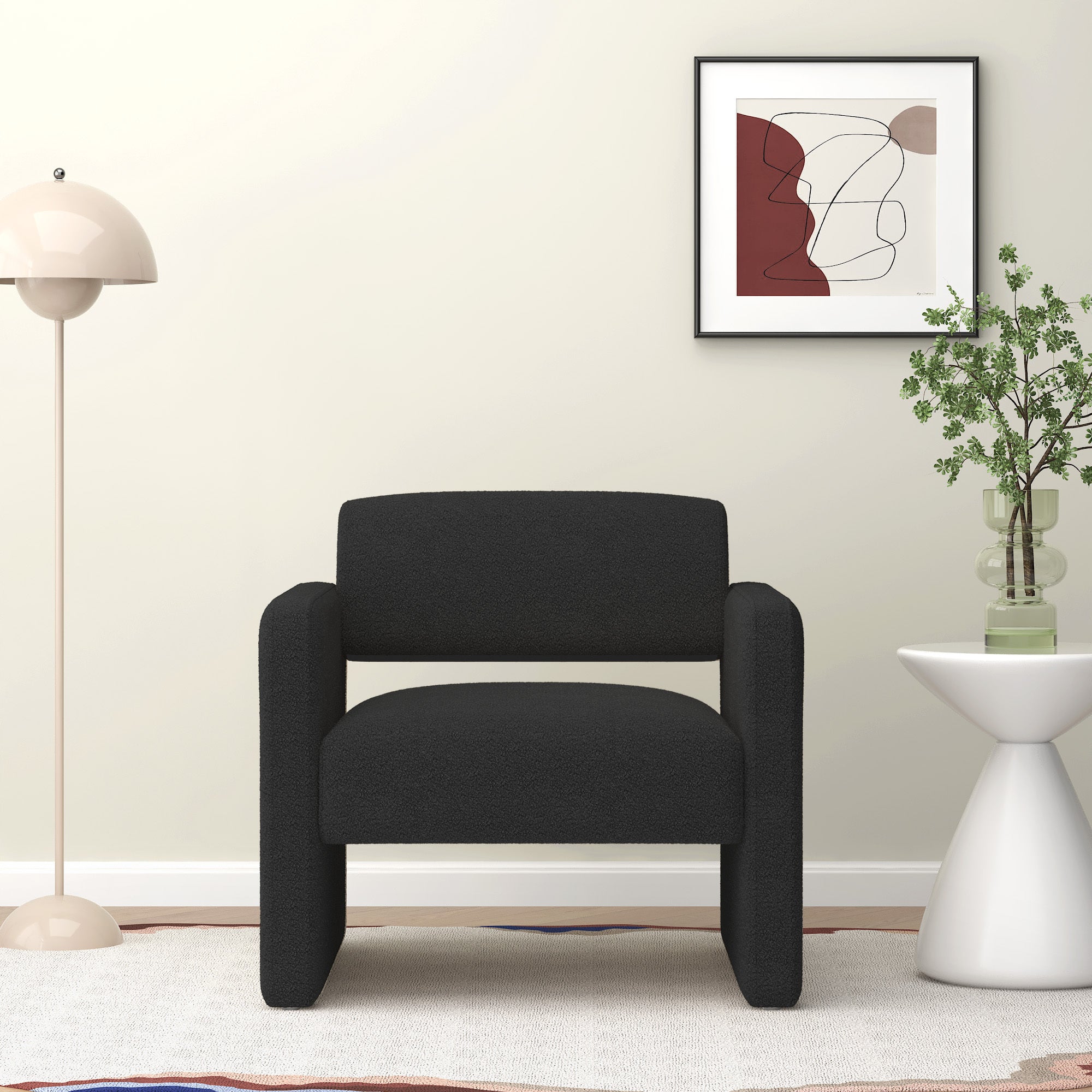 BLACK single sofa chair, upholstered comfortable chair with armrests, for dining room/bedroom/living room/reception - BLACK (30.9"*30.51"*30.11")