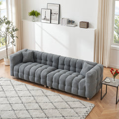 Modern 102" Gray Teddy Fleece Modular Pit Sofa with 2 Pillows for Living Room